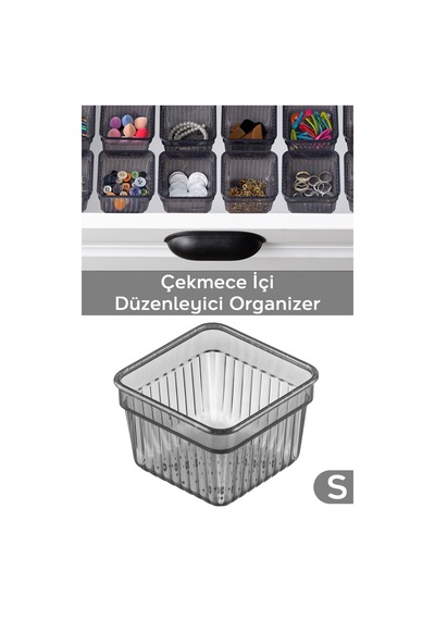 Modüler Çekmece İçi Düzenleyici - Banyo Makyaj Takı Organizer Ofis Düzenleyici 7,8 X 7,8 Cm Antrasit
