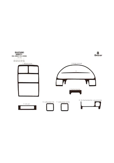 Suzuki Swift Torpido Kaplama 1991-1996 8 Parça Koyu Meşe