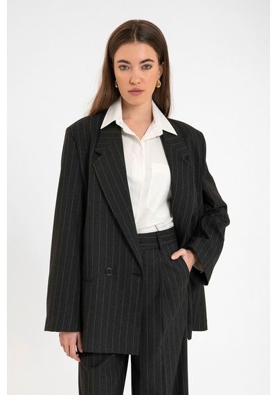 Antioch Kadın Çizgili Oversize Blazer Ceket Siyah