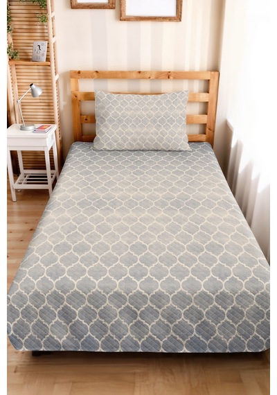 Gri Geometrik Modern Tek Kişilik Pike Takımı - Beyaz İskandinav 160x220 Cm Kapitone Yatak Örtüsü Kışlık Saman Masalı