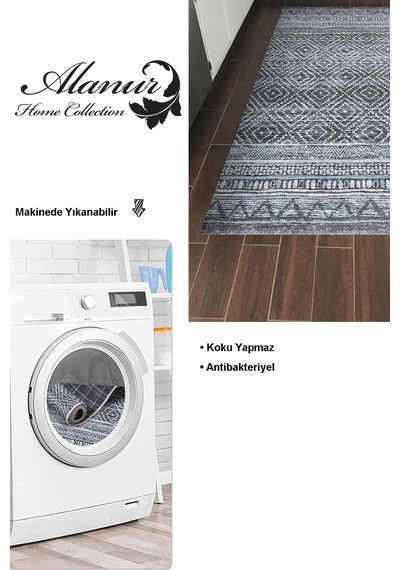 Dekoreko Kaymaz Taban Djt Mutfak Halısı Star Pamuk Iskandinav F5087 Mavi