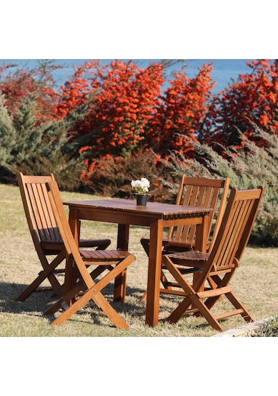Avşa Ahşap Bahçe Balkon Seti: 80x80 Masa + 4 Katlanır Sandalye Acı Kahverengi Avşa Ahşap Bahçe Balkon Seti: 80x80 Masa + 4 Katlanır Sandalye Acı Kahverengi
