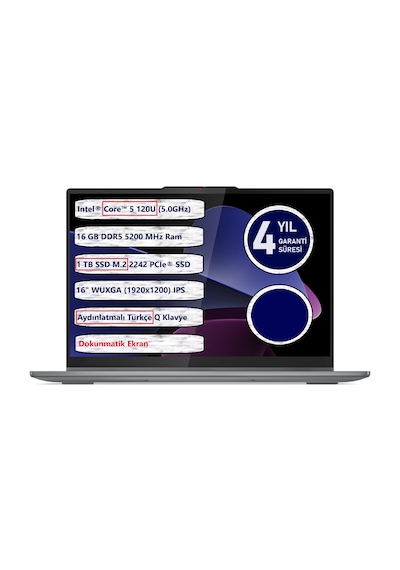 Lenovo IdeaPad 5 2-in-1 16IRU9 83DU0053TR i5-120U 16 GB 1 TB SSD 16" Dos Dizüstü Bilgisayar