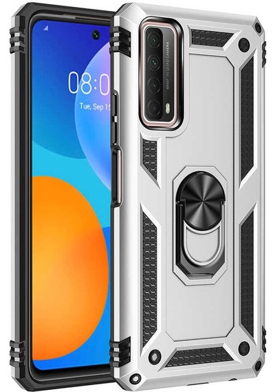 Huawei P Smart 2021 Kılıf Tank Zırh Yüzüklü Mıknatıslı Standlı Kapak Vega