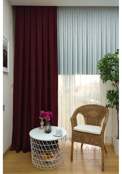 Evdepo Home Deniz Soft Pileli Fon Perde Bordo (446544119) Bordo