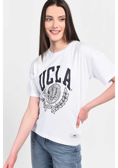Ucla Avalon Beyaz Bisiklet Yaka Baskılı Oversize Kadın Tshirt Beyaz