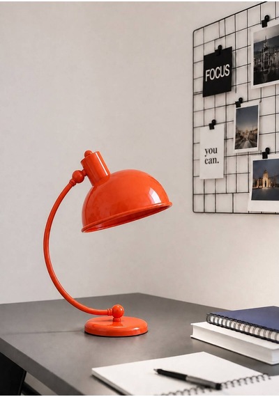 Arco Turuncu Metal Masa Lambası Modern Ayarlanabilir Çalışma Ve Okuma Lambası, E27 Led Uyumlu Hareketli Başlıklı Dekoratif Ofis Ve Çalışma Masası Abajuru