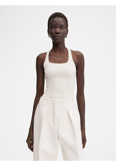 Jacquemus Şık Racerback Tank Top Crocodile Desenli Sevgili Kıyafeti, Fitted Kesim Beyaz Kapalı