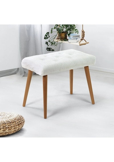 Gürgen Retro Ahşap Ayaklı Handmade Pofidik Puf Bench Koltuk Beyaz,