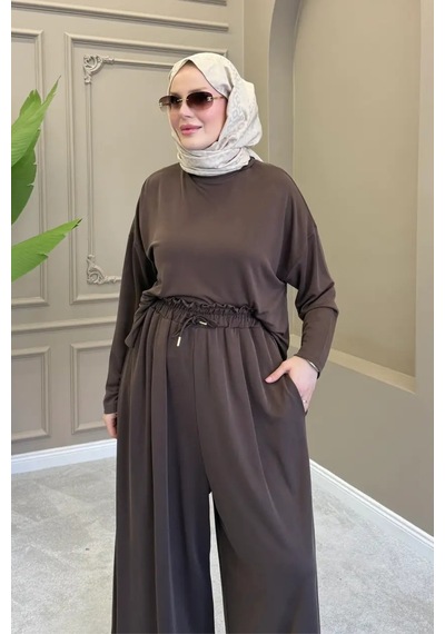 Balenbi Kadın Modal Kumaş Oversize Bol Paça Pantolon Rahat Kalıp İkili Tesettür Takım 1222 - Premium Seri Kahverengi Balenbi Kadın Modal Kumaş Oversize Bol Paça Pantolon Rahat Kalıp İkili Tesettür Takım 1222 - Premium Seri Kahverengi