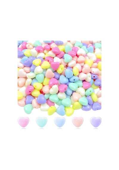 100 Gr 500 Adet Şeker Rengi Akrilik Kalp Boncuklar Renkli Karışık Plastik Pastel Ara Boncuk