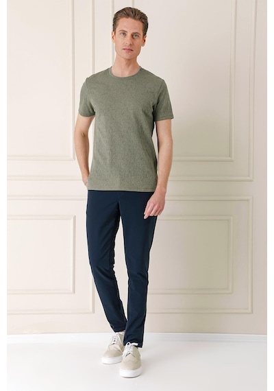 Efor Slim Fit Bisiklet Yaka Sıva Dokuma Pamuklu Haki Tişört Ts 882 Haki