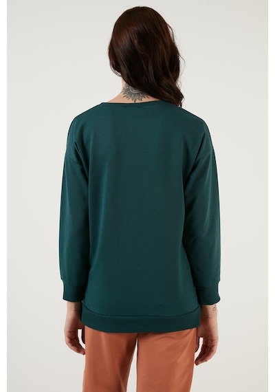 Lela Pamuklu Regular Fit Bisiklet Yaka Basic Bayan Sweat 5863569 Nefti