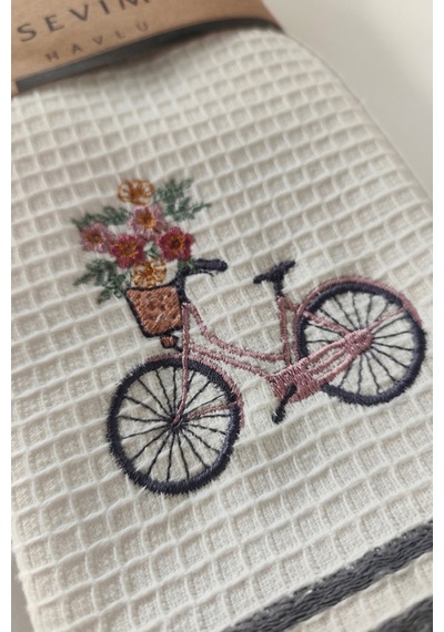 2 Li Nakışlı Havlu Takımı - %100 Pamuk Bisiklet Desenli - 40x60 Cm - Koyu Gri Koyugrı