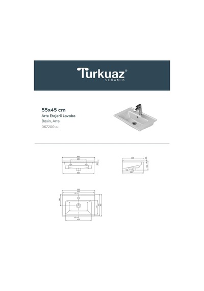 Turkuaz Seramik Cerastyle (Arte) Mobilya Uyumlu Etajerli Lavabo 55 x 36.5