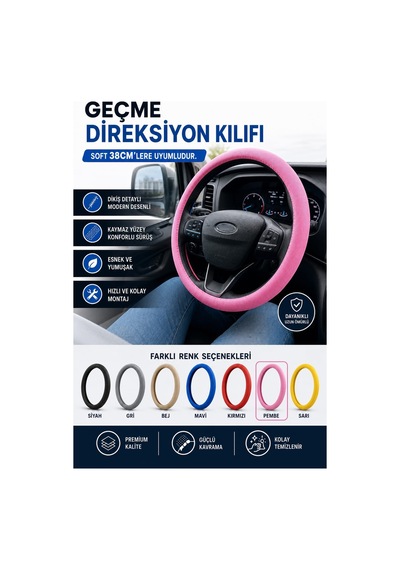 Direksiyon Kılıfı Geçme 38cm Soft Pembe Dkg001p Fermeq