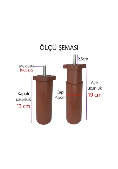 Serdivan 6'lı Set Mobilya Ünite Çekyat Koltuk Kanepe Ayarlı M8 Destek Ayağı 15 Cm Ceviz Renk Baza Ayak