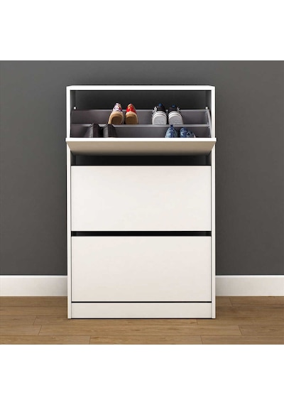 Flat Duo 3 Katlı Geniş Ayakkabılık Dolabı - Beyaz