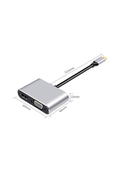 Usb-c 4 Ü 1 Arada 4k Hdmı + Vga + Usb 3.0 + Pd Hızlı Şarj Çoklayıcı Adaptör Gri