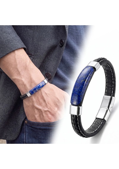 Moncuk Design Lapis Royal Doğal Taşlı Deri Çelik Erkek Bileklik 33512b1d16 Çok Renkli