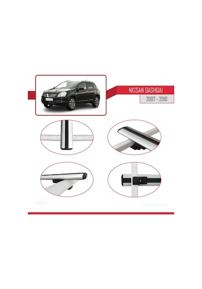 Nissan Qashqai 2007-2010 Arası İle Uyumlu Basic Model Ara Atkı Tavan Barı Gri 3 Adet
