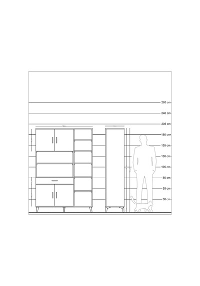 Hyperion Dolap 10 Raflı Tek Çekmeceli 4 Kapaklı 132x44x195 Ça... Çam