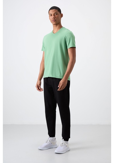 Tommylife Pastel Yeşil Basic Kısa Kol Standart Kalıp V Yaka Erkek T-shirt - 87912 Pastel Yeşil