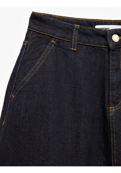 Koton Düğmeli Cep Detaylı Denim Midi Balon Etek Koyu İndigo 5sal70024md Dark Indigo