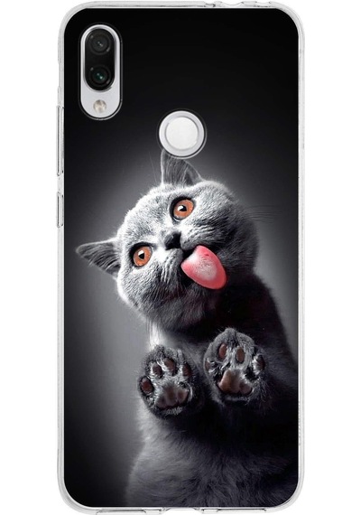 Xiaomi Redmi Note 7 İle Uyumlu 1mm Slim Fit Kedi 2 050c Baskılı Şeffaf Kılıf Şeffaf