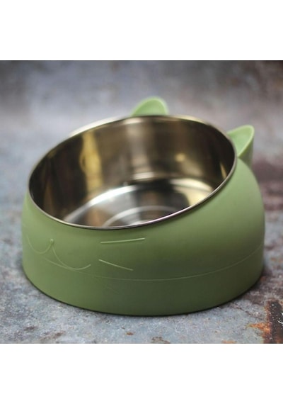 Floriashopping Yeni, Paslanmaz Çelik, Yükseltilmiş Kedi, Köpek Mama Ve Su Kapları 400 Ml Yeşil
