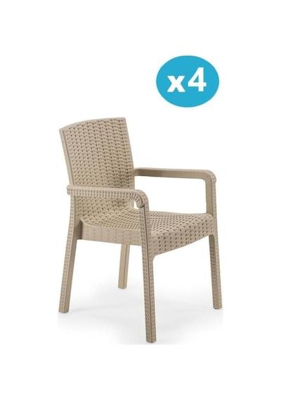 Sy-2527 Royale Hasır Desenli Rattan Bahçe Koltuk Sandalye 4'lü Set