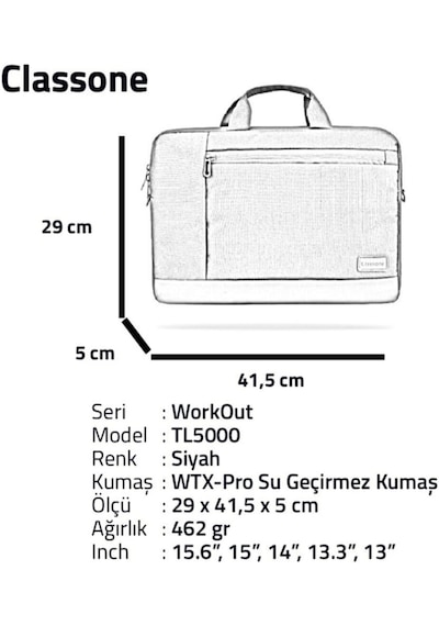 Classone Workout Tl5000 15.6" Su Geçirmez Kumaş - Çanta