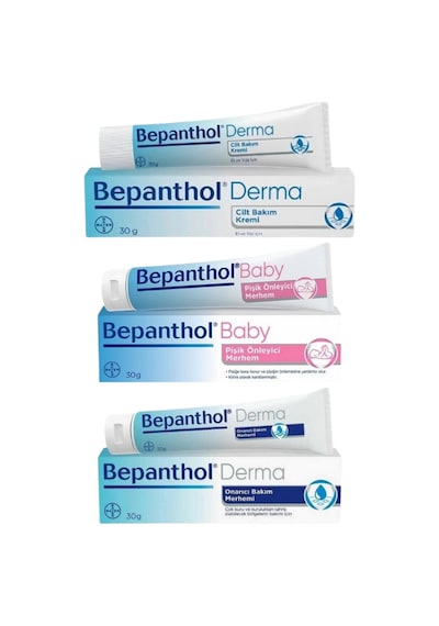 Bepanthol Derma Cilt Bakım Kremi 30 G + Pişik Önleyici Merhem 30 G + Onarıcı Bakım Merhemi 30 G