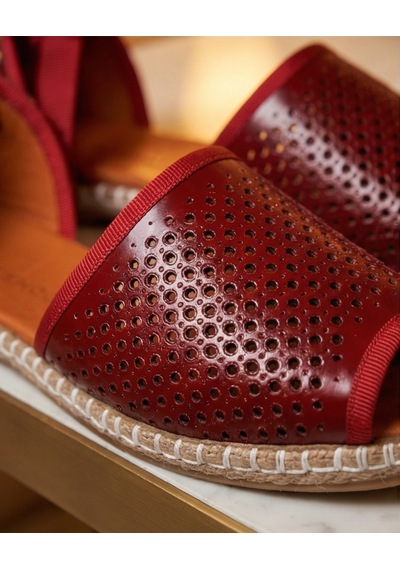 Futsishoes Peony Modern Bilekten Bağlama Bordo Hakiki Deri Kadın Espadril