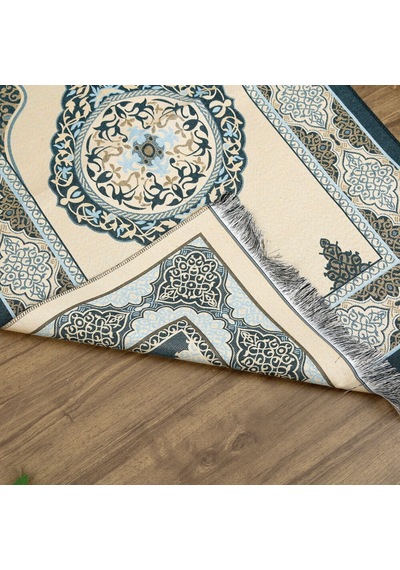 İsimli Hediyelik Tafta Seccade Mavi-gold 68x110cm Çok Renkli