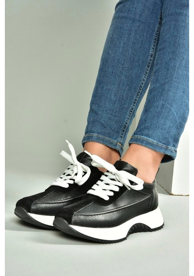 Fox Shoes U555020503 Siyah Hakiki Deri Spor Ayakkabı Sneakers Siyah-hakiki Deri