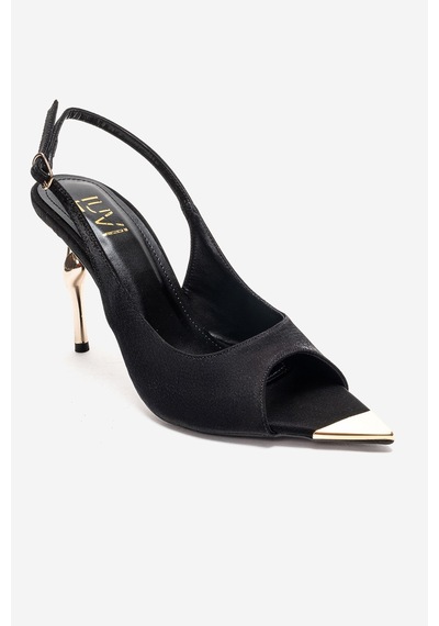 Luvishoes Amore Siyah Saten Metal Detaylı Kadın Topuklu Ayakkabı