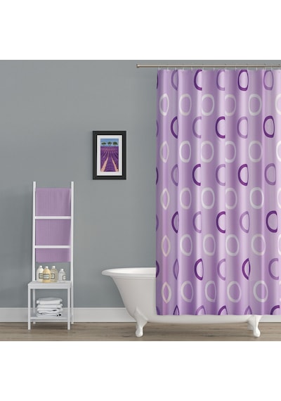 Lila Banyo Perdesi-Halka Desen Lüx Mor Renk Duş Perdesi, 180x200 Duş Perdesi Tek Kanat Küvet Perdesi Lila