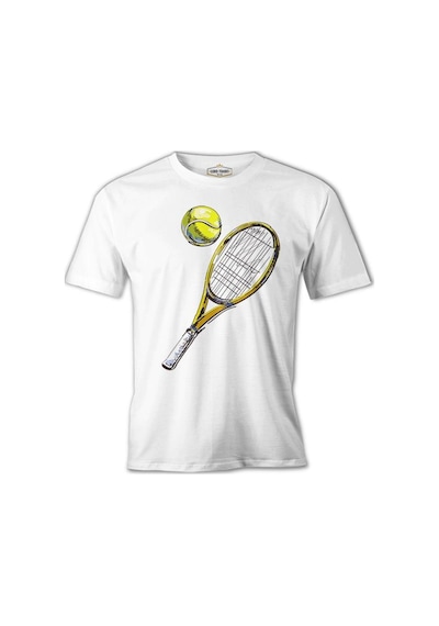 Tenis - Raket Ve Top Beyaz Erkek Tshirt