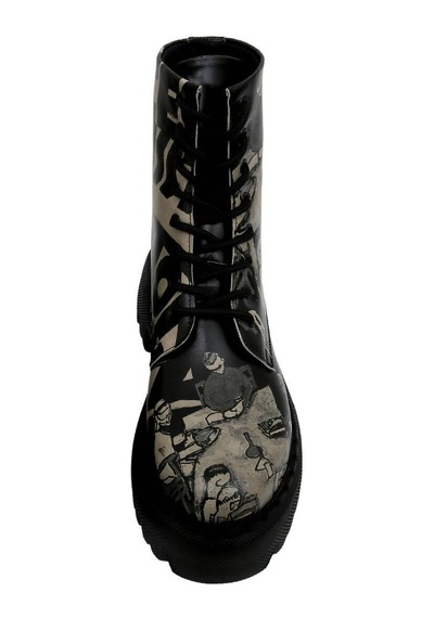 Kadın Vegan Deri Siyah Uzun Bot - Supper Black White Tasarım Multicolor