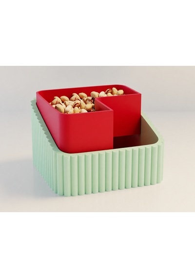 3d Baskı Fıstık Kasesi - Çift Hazneli Kabuk Ayırıcı Sunum Kasesi - Mint Kırmızı Diğer