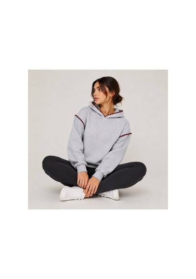 Herkesemoda Yaka Ve Kol Nakış Detaylı Kapüşonlu 2 İplik Şardonlu Sweatshirt Gri-bordo Herkesemoda Yaka Ve Kol Nakış Detaylı Kapüşonlu 2 İplik Şardonlu Sweatshirt Gri-bordo