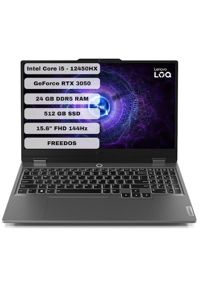 Lenovo LOQ 15IAX9 83GS0099TR i5-12450HX 24 GB 512 GB SSD RTX3050 15.6" Dos Dizüstü Bilgisayar