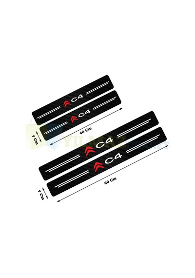 Citroen Logo C4 Karbon Kapı Eşiği Koruma Oto Sticker 4 Parça