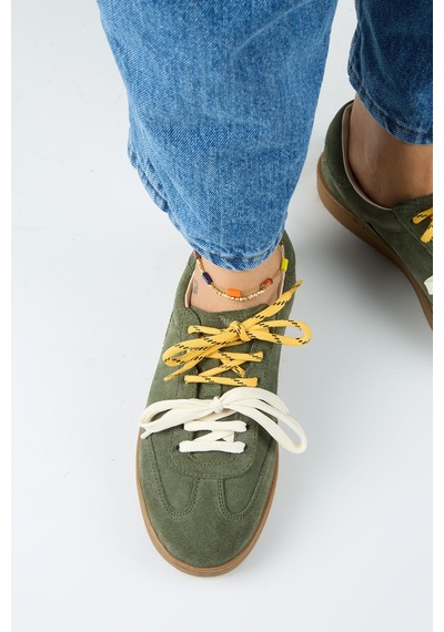 Manijero Krahe Barbella Kadın Hakiki Deri Üç Ayrı Alternatif Bağcıklı Haki Sneakers