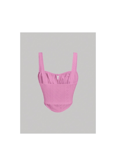 Meren Like Your Style Pembe Nakış Desenli Göğüs Dekolteli Geniş Askılı Üst Crop Pembe