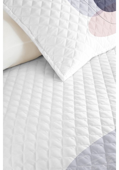 Modern Geometrik Genç Odası Tek Kişilik Pike Takımı - Gri Pembe 160x220 Cm Kapitone Yatak Örtüsü Gizli Çayır Kırığı