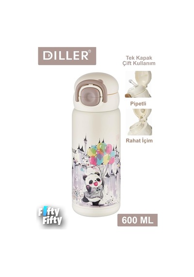 Dıller 600 Ml Tek Kapak Çift Kullanım Pipetli/pipetsiz Taşıma Kulplu Vacum Cup/çelik Termos -ff