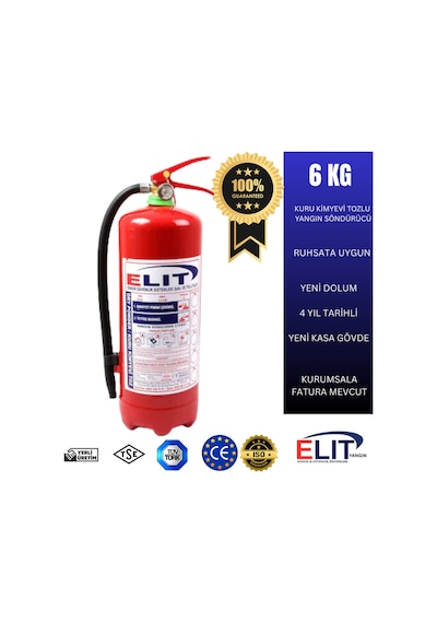 Yangın Söndrüme Tüpü 6 Kg Ruhsata Uygun Kuru Kimyevi Tozlu Kkt Söndürcü