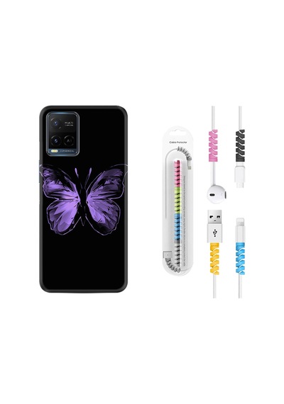 Vivo V21E Kılıf Kablo Koruyuculu Black Butterfly 1879